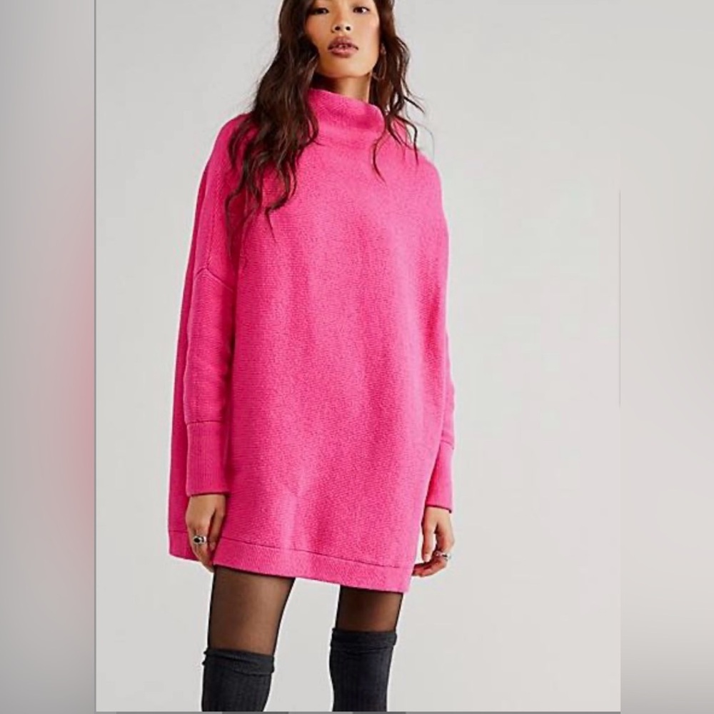 Free People Ottoman Slouchy Tunic Sweater Raspberry Rose Oversized Extra Small